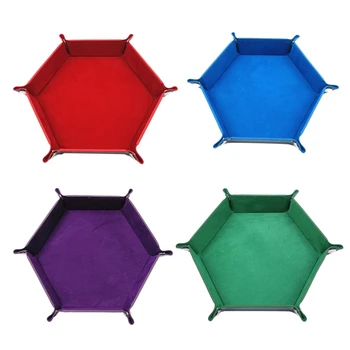 4 Bucati de Zaruri Tava Hexagon Zaruri de Rulare Suport Pliabil din Piele Zaruri Tăvi Cutie de Depozitare pentru Zaruri Jocuri, Cum ar fi RPGTable Jocuri