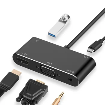 5 În 1 de Tip C Thunderbolt 3 compatibil HDMI VGA USB 3.0 C Aux Adaptor pentru MacBook Samsung S20 Dex Suprafață Xiaomi 10 TV PS5