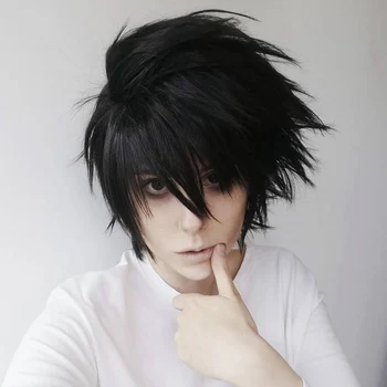 Anime Death Note Peruci L Peruca L. Lawliet Scurt Negru Par Sintetic Rezistent La Căldură Pelucas Cosplay Costum Peruci + Capac De Peruca