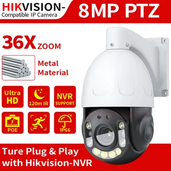 ASZHONGA 4K 5MP POE Security Camera IP de Exterior HD 36X Zoom Optic PTZ de Supraveghere CCTV Cam Viziune de Noapte H. 265 360° Rotație