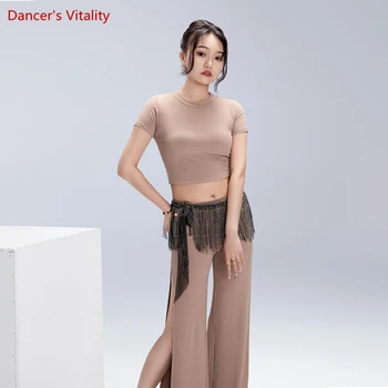 Belly Dance Costume Set Mâneci Scurte de Sus+de înaltă Split 2 buc Pantaloni pentru Femei Confortabile Haine Dans Oriental Practică Tinuta