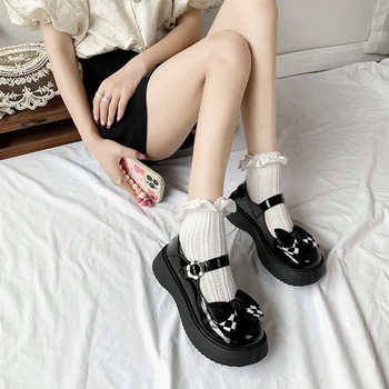 BKQU Arc Nod Mic de Pantofi de Piele pentru Femei Primavara si Toamna Stil Britanic Retro Rotund Toe Toate-meci Toc Gros Pantofi Mary Jane