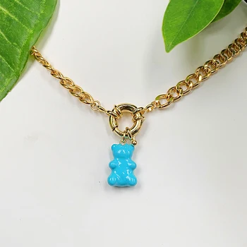 Bule Mini Bear Forma de Curcubeu Email Pandantiv Cu Alamă Cuba Lanț Colier DIY Personalizate Trendy Bijuterii en-Gros