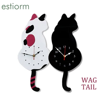 Ceas de Perete pendul,Desene animate Drăguț Pisica Acrilice Ceas de Perete Cu Swing Coada, Amuzant Ceas Pentru Camera de zi Dormitor Bucatarie decor Acasă