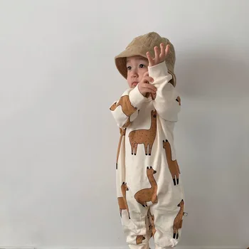 Copil Ins Primăvară Salopeta de Desene animate de Animale Alpaca Tipărite Copii Fete Băieți Cotton Romper Maneca Lunga cu Fermoar Salopetă pentru Copii dintr-O bucata