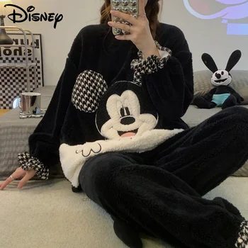 Disney Pluș Set de Pijama Femei Fahsion Cald Iarna Thicked Acasă Haine de sex Feminin de Desene animate Mickey 2 BUC cămașă de noapte Y2K Fata de Îmbrăcăminte