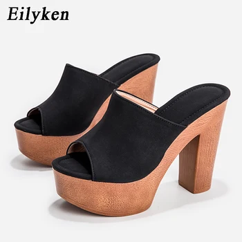Eilyken Noua Moda De Vara Platforma Cu Toc Pentru Femei Papuci Sexy Sandale De Lemn De Jos Slide-Uri Doamnelor Romi Pantofi Stil