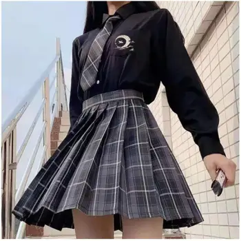Fata de școală Nouă Uniformă Fuste Plisate Japoneză Uniformă de Școală Înaltă Talie O-linie Carouri Fusta Sexy JK Uniforme Pentru Femei Set Complet