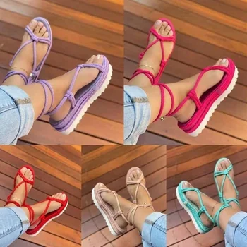 Frânghie de cânepă Femei Sandale de Vara Pantofi Platforma Sexy Violet legate Plus Dimensiunea Femei Sandale Wedge Sandale Romane Solid Stil Nou