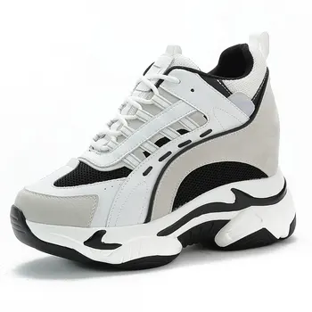Fujin Platforma Wedge Sneakers Indesata Pantofi Tata Piele naturala Toc 11cm Crescut Înălțime Vulcanizat Pantofi Cizme Za