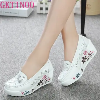 GKTINOO Nouă Femei din Piele Pantofi Platforma Wedges White Lady Pantofi Casual Leagăn Mama Dimensiunea de Pantofi pentru 35-40