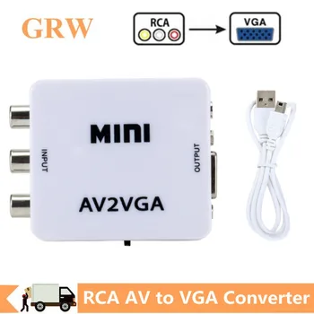 Grwibeou RCA AV VGA Video Converter Schimb cu 3.5 mm Audio 1080P Video Mini Convertor AV2VGA / CVBS + Audio pentru PC HDTV
