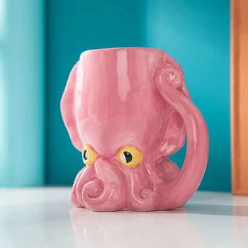 Haios Caracatita Roz din Ceramica Cana de Cafea cu Tentacul se Ocupe de Mana Noutate 3D Cești de Cafea Unice Ziua de nastere Cadouri pentru Prieteni