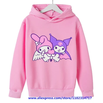 Hello Kitty Kuromi Hanorac Fete Cu Maneca Lunga Bluze Copii De Primavara Toamna 3-14 Ani Desene Animate Pentru Copii Casual Cu Glugă Topuri