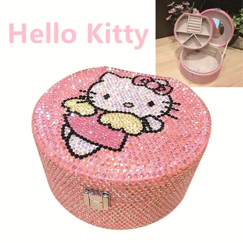 Hello Kitty Vanitatea Cazul Strat Dublu Caseta de Bijuterii cu Diamante Cutie de Depozitare din Lemn cu Blocare Multifunctional Box Prințesă de Bijuterii