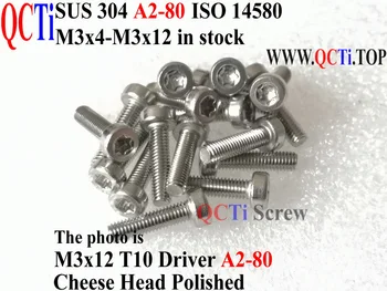 ISO 14580 din oțel inoxidabil A2-80 șuruburi M3x4 M3x5 M3x6 M3x8 M3x10 M3x12 T10 Driver Brânză Cap Lustruit 50 buc QCTI Șurub