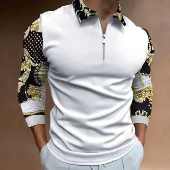 Maneca lunga Tricou POLO barbati Nou-Moda T-shirt Polo tricou Casual, cu maneca Lunga casual cu fermoar rever sus S-3XL