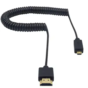 Micro compatibil HDMI de sex Masculin la HDMI compatibil Spiralat Cablu Adaptor Extreme Slim/Subtire for4K,3D, Audio Return Channel (2,5 M/8.2 FT)