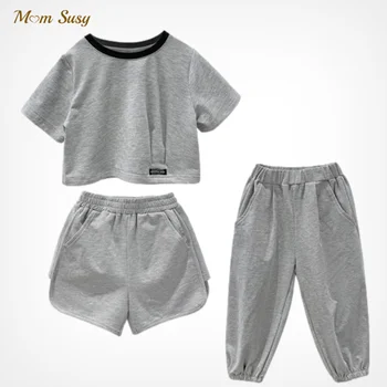 Moda Copil Fată Băiat Haine Set Tricou+Pantaloni/Scurte 2 buc Copil copil Copil Sport Costum Body Bumbac de Vară 1-10Y