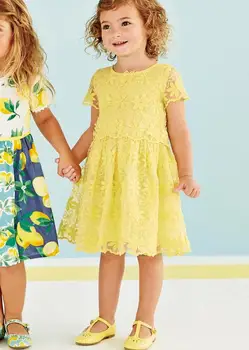 Moda de vara Copii Sugari Fete rochii scurte cu maneci din dantela flori printesa rochie Casual, Haine Copii Rochie galbenă Vestidos