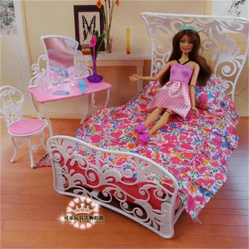 Pentru Papusa Barbie Mobilier Accesorii de Jucarie Printesa Pat Dressing Masă, Scaun Perna de Bucătărie Dormitor Cadou de Vacanță Fata de BRICOLAJ