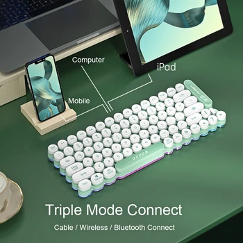 Reîncărcabilă, fără Fir Bluetooth Tastatură RGB Lumina Tastatura Iluminata Tăcut Modul Dual Punk Jocuri Tastatura Pentru Calculator, Laptop, PC