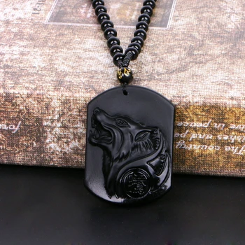 Sculptate Manual Obsidian Negru Natural Autentic Obsidian Urlă Wolf Cap Amuleta Norocoasă Pandantiv Colier Bijuterii Cadouri Pentru Femei Barbati