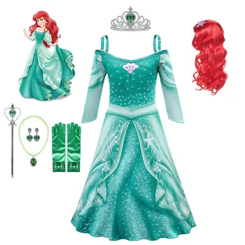 Sirena Ariel Printesa Fata Rochie de Costume Cosplay cu Peruca Accesorii de Crăciun, Halloween Fancy Fantasia Fata de Partid Rochie de Bal