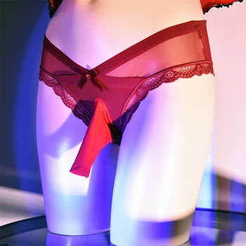 Sissy Lenjerie Pentru Bărbați Lenjerie Sexy Penis Sleeve Boxeri Glonț Separate Ultra-Subțire Dantelă Vedea Prin Chilotei Jj Set Chiloți