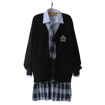 Stil Preppy Elev Clasa Uniformă Japonia JK Liceu Uniforma de Iarnă Negru V-Neck Cardigan Alb-Negru Fusta Plisata se Potriveste