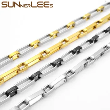 SUNNERLEES din Oțel Inoxidabil Colier 6mm Buna Geometrice Cutie de Link-ul Lanț de Argint de Culoare Placat cu Aur Barbati Femei Bijuterii Cadou SC199