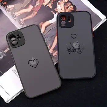 Telefon Caz Pentru iPhone 12 11 Mini Pro XR XS Max 7 8 Plus X Negru Linii Simple Dragoste Inima Mat capac transparent