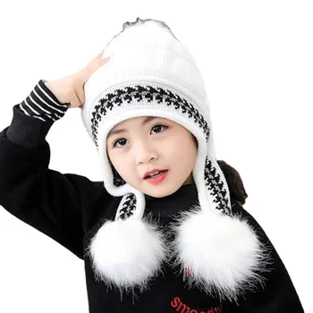 Toamna Iarna Băieți și Fete cu Pompoane Acrilice Earflap Capace de Culoare Solidă Copilul Cald Prințesă Drăguț Palarie Accesorii 2-12 Ani
