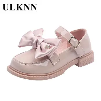 ULKNN Fete Plat Bowknot Singur Pantofi de Moda pentru Copii din Piele de Brevet de Piele Bej Pantofi Fete de Vest Printesa Pantofi
