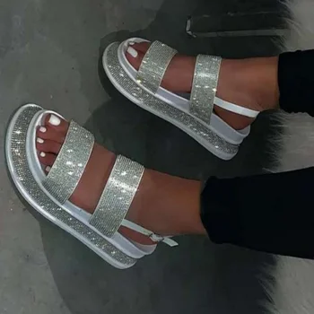 Vara 2021 Cristal Bling Sandale Femei Fund Gros Pene Doamnelor Încălțăminte Confort Plus Dimensiune 35-43 de sex Feminin Pantofi de Plaja Alb