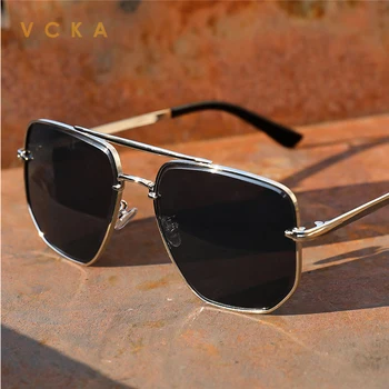 VCKA Noi Bărbați ochelari de Soare Retro Punk Personalitate Dublu Fascicul de Femei de Metal Mare Cadru Ochelari de Gradient Lentile UV400 Ochelari de Poligon