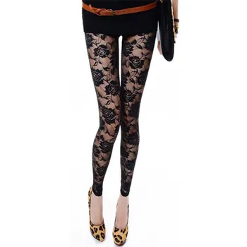 VISNXGI Transparent Plasă de Dantelă Gol Împletit Flori Negru Jambiere Femei Glezna-Lungime Pantaloni Elastic Slab Mozaic Jos