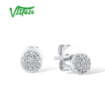 VISTOSO 14K 585 Aur Alb Cercei Pentru Femei Diamant Spumant Delicat Rotund Stud Cercei Stil Simplu Trendy Bijuterii Fine
