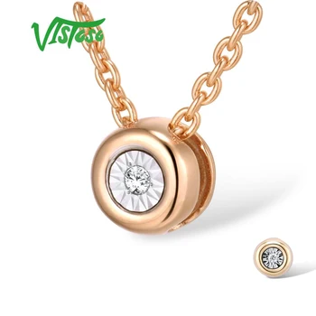 VISTOSO Pandantiv din Aur Pentru Femei Pur 14K 585 Rose/alb Aur Iluzie-Set Miracol Placă Diamant Pandantiv Rotund Cerc Bijuterii Fine