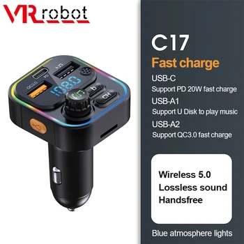 VR robot FM Trannsmitter Adappter Bluetooth 5.0 Stereo MP3 Player Wireless Handsfree Car Kit-ul cu PD de Tip c USB de Încărcare Rapidă