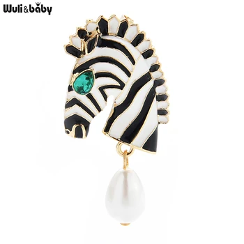 Wuli&copilul Perla Zebra Broșe Pentru Femei Unisex 2 culori Cal Cap de Animal Biroul de Partid Broșă Pin Cadouri