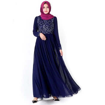 Y023 Femei Rochie Lunga Abaya Modest Halat de Ramadan Musulman Paiete 3D Broderie Islam Sifon Haine Dantelă Fără Hijab Eșarfă