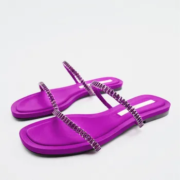 ZAZA Flats Sandale Femei de Vara Noi 2022 Moda de Lux Pietre Papuci Doamna Designer de Diamante Curea Plaja de Pantofi Plus Dimensiunea 41